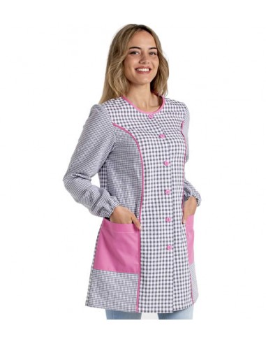 BATA MAESTRA CUADRO GRIS CON DETALLES COLOR ROSA