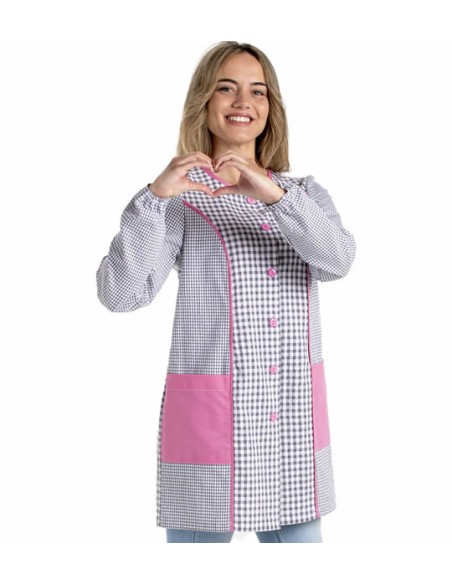 CAMICE MAESTRA QUADRETTI GRIGIO CON DETTAGLI COLORI ROSA