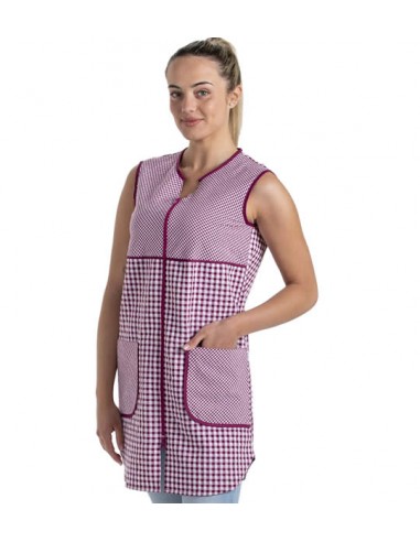 BATA MAESTRA SIN MANGAS CUADRO MORADO. Estolas, pichis y batas para maestra