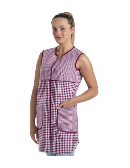 VESTITO MAESTRA SENZA MANICHE QUADRI VIOLA. Grembiule, camice e vestaglia da insegnante