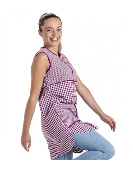 VESTITO MAESTRA SENZA MANICHE QUADRI VIOLA. Grembiule, camice e vestaglia da insegnante