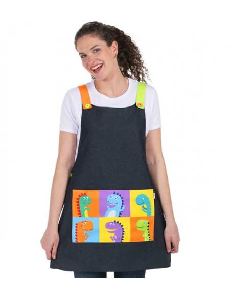 GREMBIULE MAESTRA DENIM DINOSAURO. Grembiuli per insegnanti