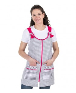 VESTITO VICHY GRIGIO CONTRASTO FUCSIA