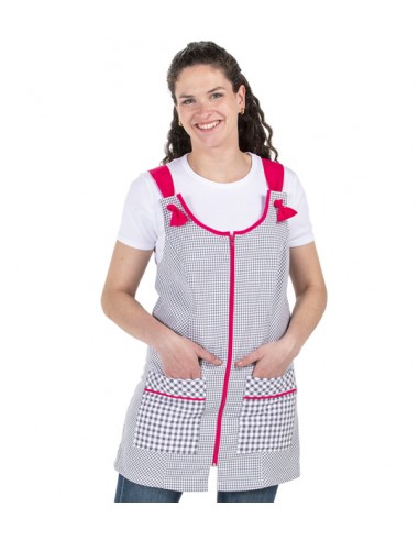 VESTITO VICHY GRIGIO CONTRASTO FUCSIA