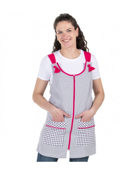 VESTITO VICHY GRIGIO CONTRASTO FUCSIA