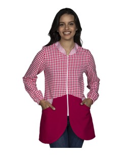 CAMICE DA INSEGNANTE A MANICHE LUNGHE IN QUADRETTI ROSSI.