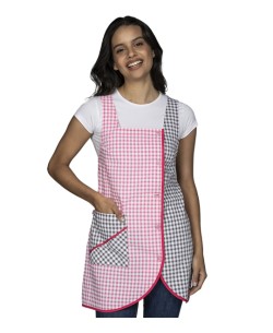 VESTITO DA INSEGNANTE A QUADRI VICHINGHI. TESSUTO ROSA ABBINATO GRIGIO