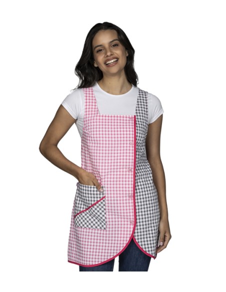 PICHI MAESTRA VICHY CUADROS. TEJIDO COLOR ROSA COMBINADO EN COLOR GRIS