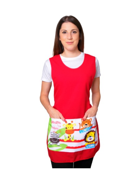 ESTOLA MAESTRA ANIMALES DIVERTIDOS. Delantales, batas y pichis para maestra