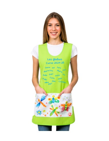 GREMBIULE MAESTRA FARFALLE PISTACCHIO. REGALO MAESTRA