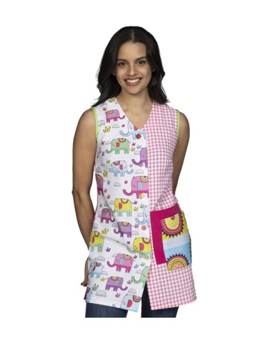 BATA MAESTRA SIN MANGAS ELEFANTES DE COLORES. Batas y estolas.