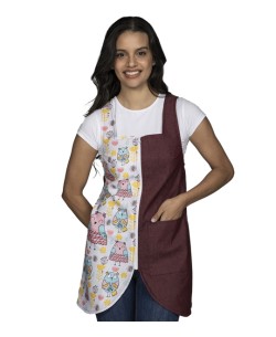 GREMBIULE PER INSEGNANTI IN DENIM ELASTICO CON STAMPA UCCELLI COLORATI