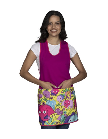 GREMBIULE PER INSEGNANTI VIOLA CON DIVERTENTI ELEFANTI COLORATI.