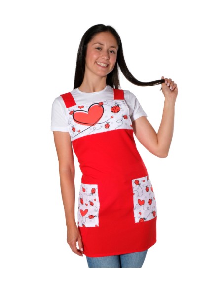 GREMBIULE PER INSEGNANTI CON COCCINELLE E CUORI, COLORATO E DIVERTENTE