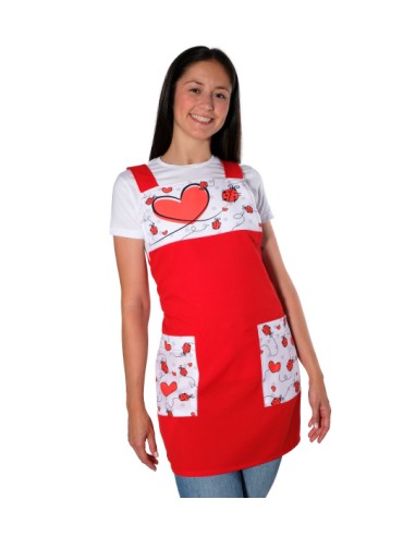 GREMBIULE PER INSEGNANTI CON COCCINELLE E CUORI, COLORATO E DIVERTENTE