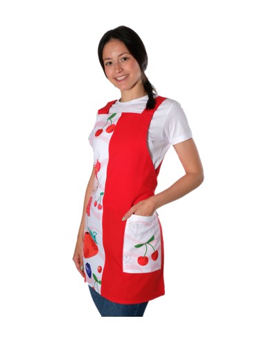 GREMBIULE PER INSEGNANTI CON TORTA DI FRAGOLE, COLORATO E DIVERTENTE.
