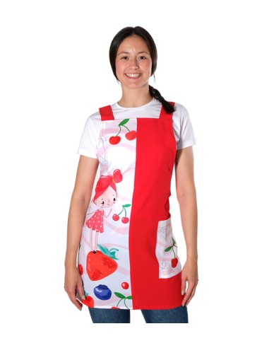 GREMBIULE PER INSEGNANTI CON TORTA DI FRAGOLE, COLORATO E DIVERTENTE.