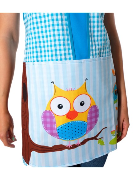 GREMBIULE MAESTRA CON STAMPA DI UN GUFO APPOGGIATO SU UN RAMO