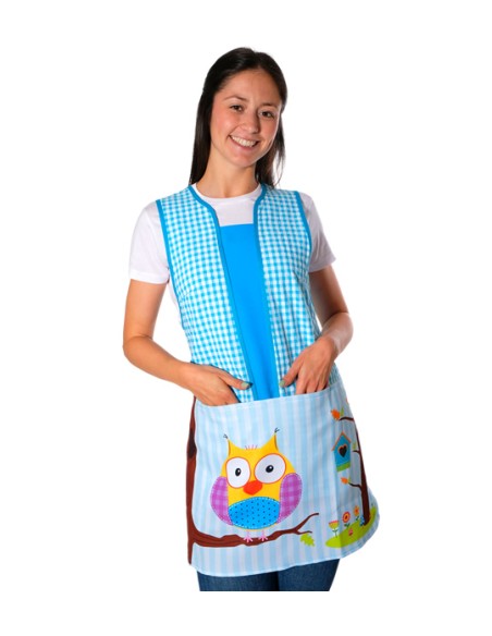 GREMBIULE MAESTRA CON STAMPA DI UN GUFO APPOGGIATO SU UN RAMO