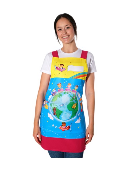 GREMBIULE PER INSEGNANTI CHE VIAGGIANO BAMBINI IN GIRO PER IL MONDO.