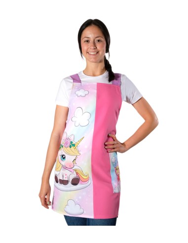 GREMBIULE PER INSEGNANTI ROSA PASTELLO CON DIVERTENTE UNICORNO