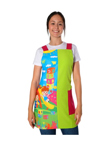 GREMBIULE MAESTRA BAMBINI CHE SI DIVERTONO SULL'ALTALENA DEL PARCO