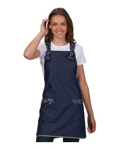 GREMBIULE MAESTRA IN DENIM BLU NAVY TESSUTO PER USO QUOTIDIANO