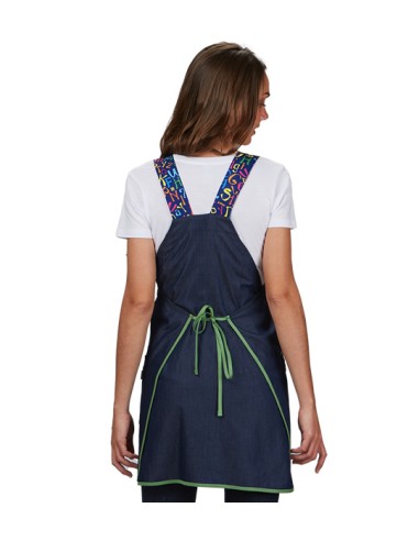 GREMBIULE MAESTRA IN DENIM BLU NAVY TESSUTO PER USO QUOTIDIANO