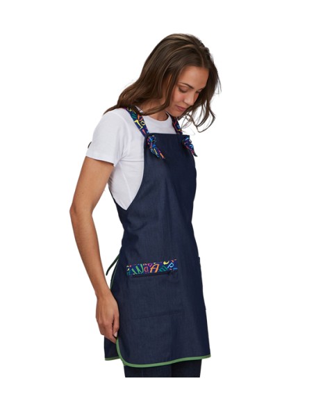 GREMBIULE MAESTRA IN DENIM BLU NAVY TESSUTO PER USO QUOTIDIANO