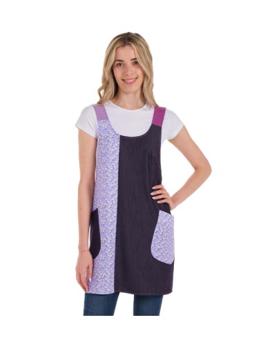 ESTOLA FLORES LILAS Y ESPALDA CRUZADA. Estolas tejido denim elástico.