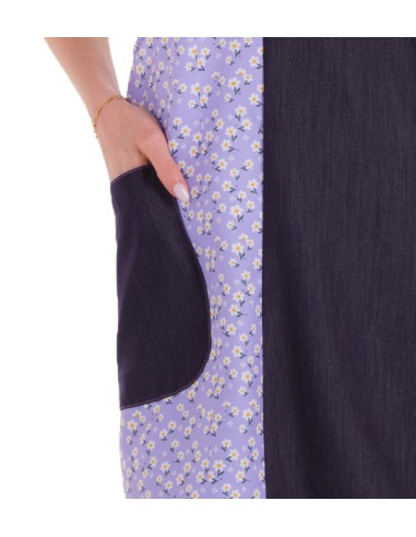 ESTOLA FLORES LILAS Y ESPALDA CRUZADA. Estolas tejido denim elástico.