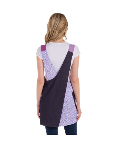 ESTOLA FLORES LILAS Y ESPALDA CRUZADA. Estolas tejido denim elástico.