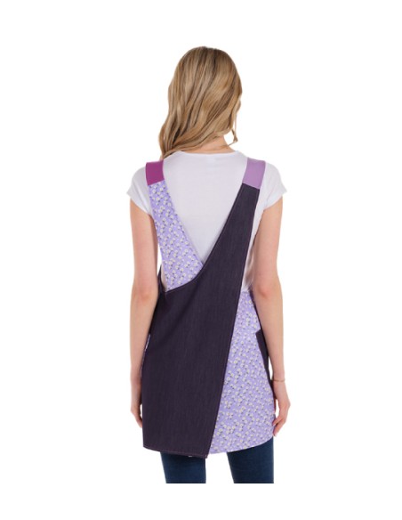 ESTOLA FLORES LILAS Y ESPALDA CRUZADA. Estolas tejido denim elástico.