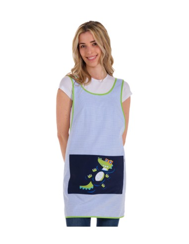 ESTOLA DE MAESTRA TEJIDO VICHY CON ESTAMPADO COCODRILO DIVERTIDO.