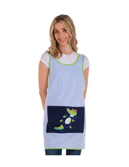 ESTOLA DE MAESTRA TEJIDO VICHY CON ESTAMPADO COCODRILO DIVERTIDO.