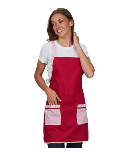 GREMBIULE PER INSEGNANTI ROSSO VIOLA CON TASCHE E BRETELLE A RIGHE