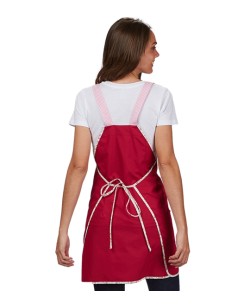 GREMBIULE PER INSEGNANTI ROSSO VIOLA CON TASCHE E BRETELLE A RIGHE 2