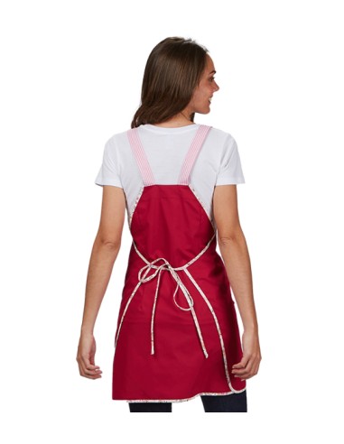 GREMBIULE PER INSEGNANTI ROSSO VIOLA CON TASCHE E BRETELLE A RIGHE