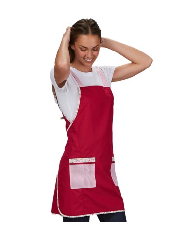 GREMBIULE PER INSEGNANTI ROSSO VIOLA CON TASCHE E BRETELLE A RIGHE