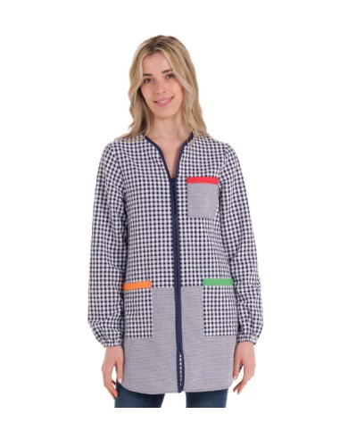 GREMBIULE MAESTRA M.L. QUADRI CERNIERA BLU SCURO