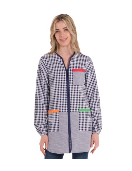 GREMBIULE MAESTRA M.L. QUADRI CERNIERA BLU SCURO