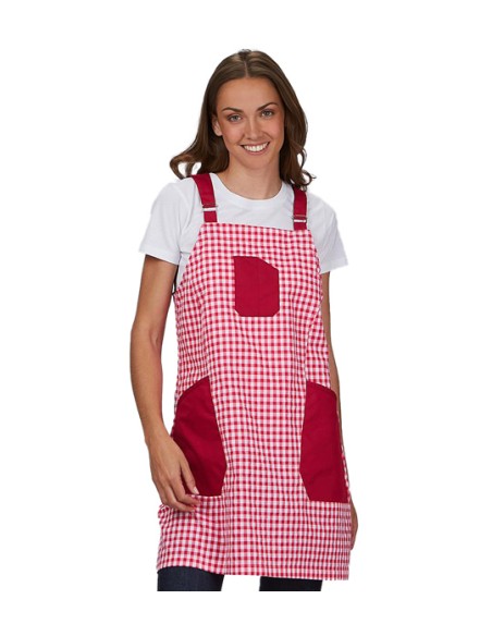 VESTITO MAESTRA VICHY FUCSIA CON TASCHE MORATO A CONTRASTO