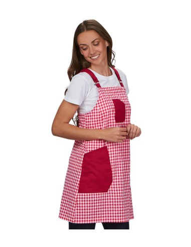 VESTITO MAESTRA VICHY FUCSIA CON TASCHE MORATO A CONTRASTO