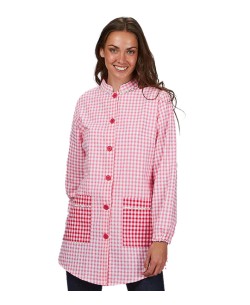 CAMICE DA INSEGNANTE A MANICHE LUNGHE IN TESSUTO A QUADRETTI ROSA