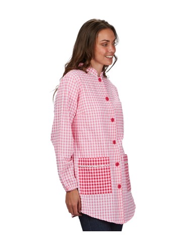 CAMICE DA INSEGNANTE A MANICHE LUNGHE IN TESSUTO A QUADRETTI ROSA