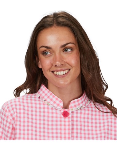 CAMICE DA INSEGNANTE A MANICHE LUNGHE IN TESSUTO A QUADRETTI ROSA