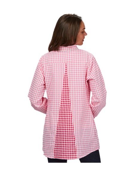 CAMICE DA INSEGNANTE A MANICHE LUNGHE IN TESSUTO A QUADRETTI ROSA