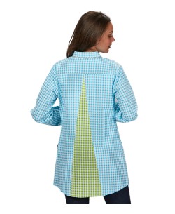 CAMICE DA INSEGNANTE VICHY AZZURRO CHIARO CON SCHIENA A FUELLE. 2
