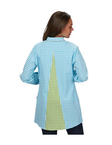 CAMICE DA INSEGNANTE VICHY AZZURRO CHIARO CON SCHIENA A FUELLE.