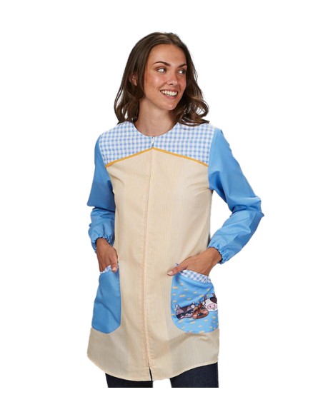 BATA DE MAESTRA FAUNA. ELEGANTE TEJIDO DE RAYAS DE COLOR AMARILLO